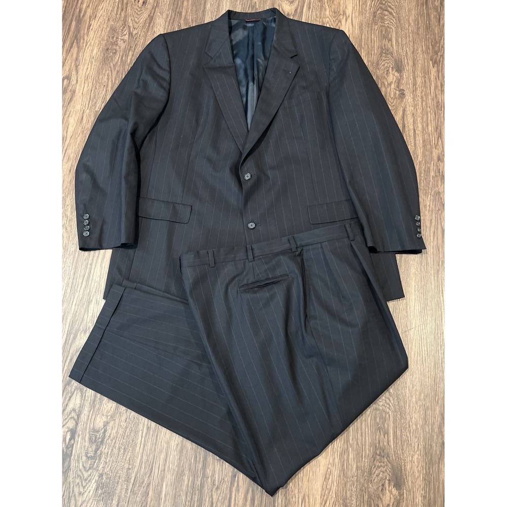 Hart Schaffner Marx HSM 100s 2PC Big Tall Suit Wool Blue Pinstripe 52XL  42x30